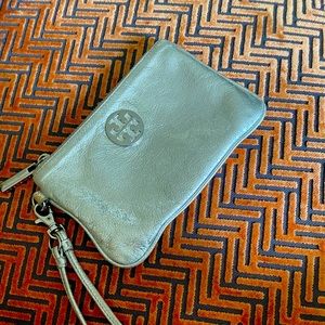 Tory Burch silver metallic wristlet
